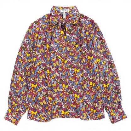 Celine Ed7 Vintage Butterfly Pattern Silk Shirt Blouse 40