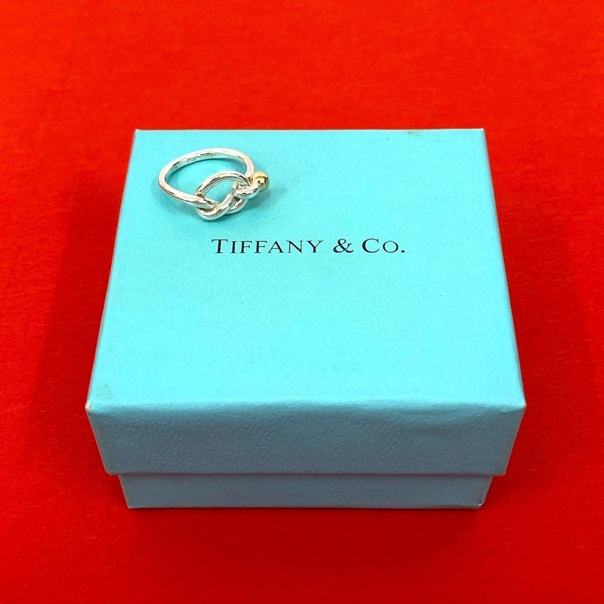 Tiffany & Co Love Knot Ring Hook Eye 18k Yellow Gold Silver