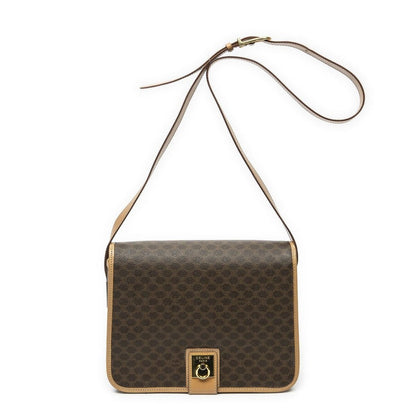Celine Flap Cross Brown Beige Macadam Canvas Crossbody