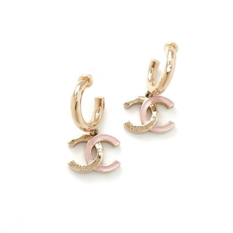 Chanel Earring Gold Pink Coco Mark Hoop Earrings