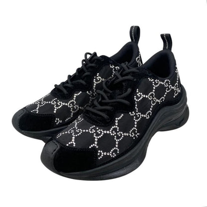 Gucci Sneakers RUN GG Crystal 34 1 2 Size Mesh Suede Rhinestone Black