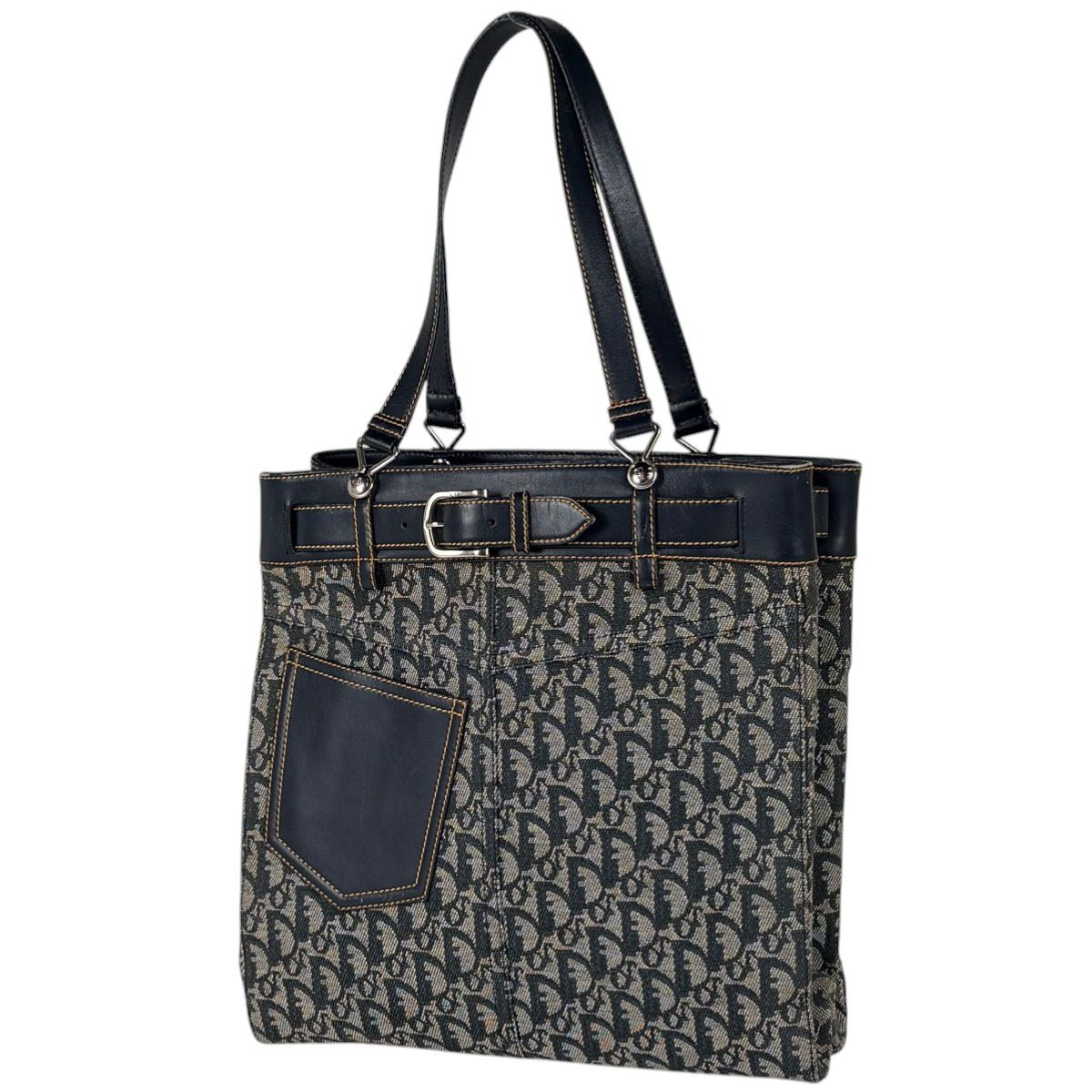 Dior Trotter Pattern Tote Shoulder Canvas Navy