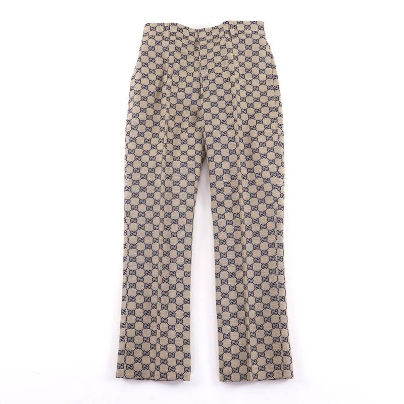 Gucci Linen Blend GG Jacquard Center Press Pants Beige Navy 36