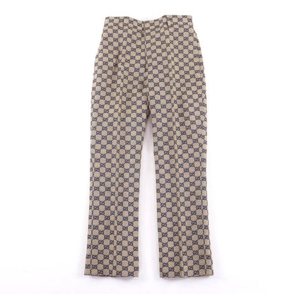 Gucci Linen Blend GG Jacquard Center Press Pants Beige Navy 36