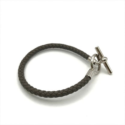 Hermes Glenan Leather Bra Calf Silver Gray Bangle Bracelet