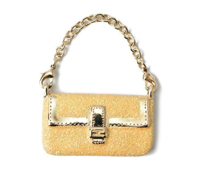 Fendi Key Holder Bagcharm Fendi Mamma Bucket Motif Metallic Yellow Gold Metal