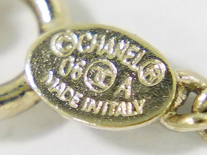 Authentic Chanel Coco Mark Necklace Pendant GP Gold Plated Chien Pan Gold Beige