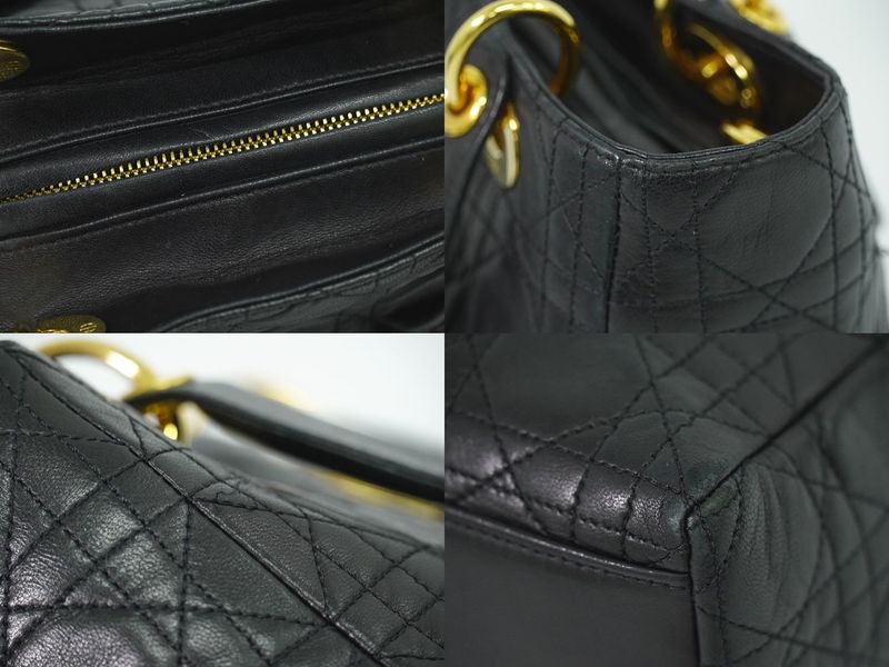 Authentic Christian DIOR Lady Dior Cannage Handbag Leather Black Lady Dior Bag