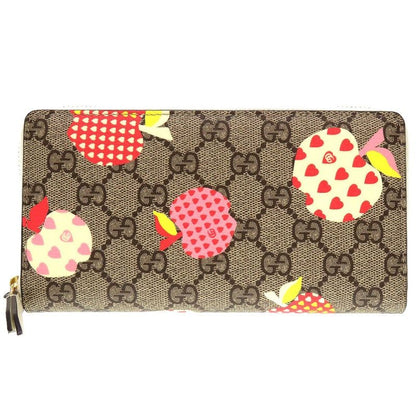Gucci Apple Print GG Supreme Beige Round Zipper Long Wallet 0059