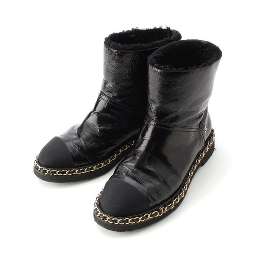 Chanel Leather CC Logo Chain Boots Shoes Black 36c