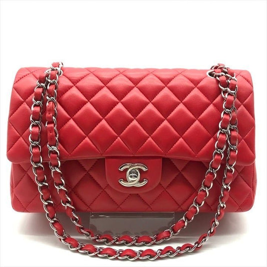 Chanel CC Logo Turnlock Quilted Lambskin Chain Shoulder Bag Red Purse