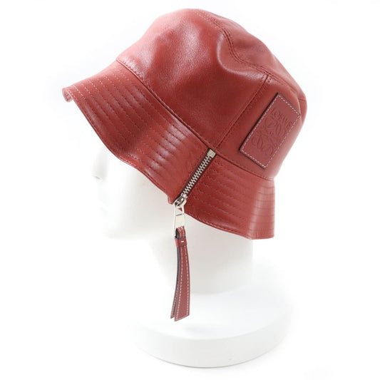 LOEWE Lamb Leather Fisherman Hat / Bucket Hat With Anagram Patch Terracotta 57