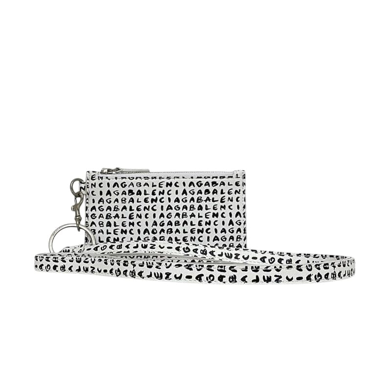 Balenciaga Card Case White Black Leather