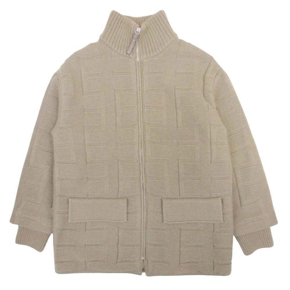 Hermes Logo Oversize Knit Quilted Lining Jacket Coat 40 Brown