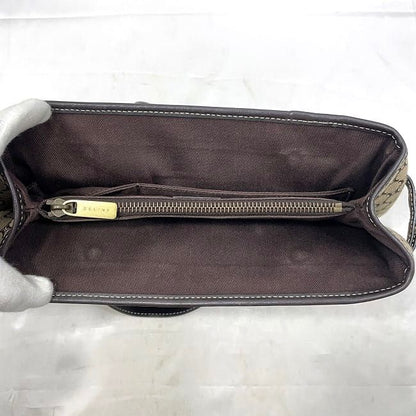 Celine Handbag Beige Brown Macadam Excellent Condition Canvas Leather