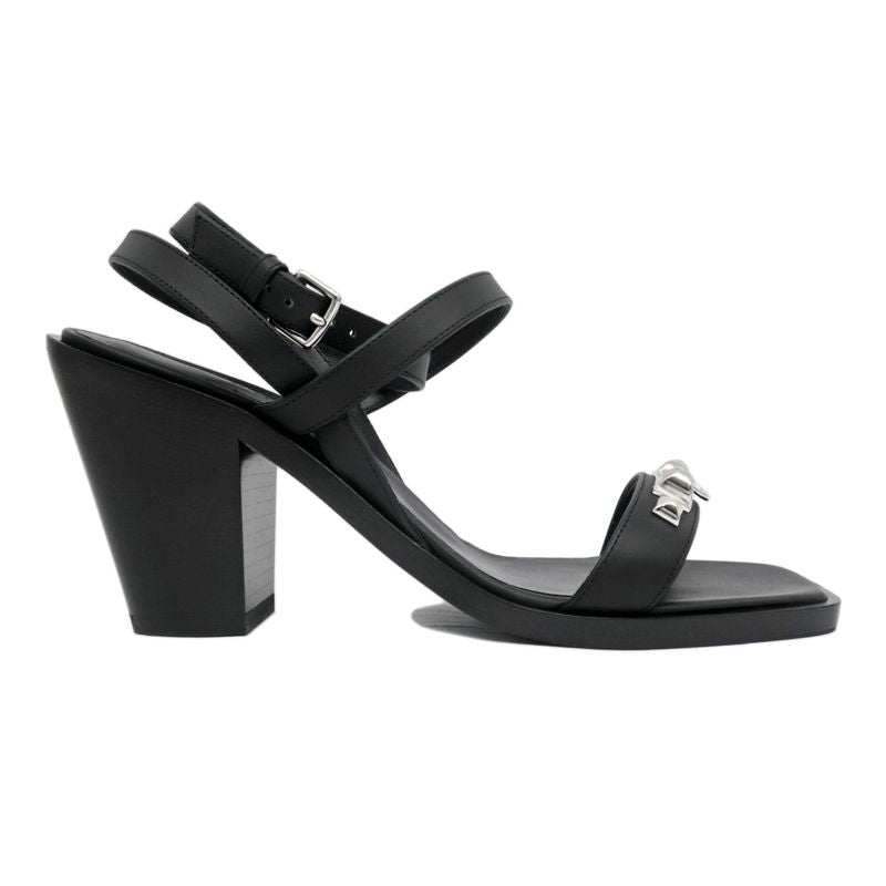 Hermes Sandals Eveless BK Svhardware 37 1 2 Leather Ankle Strap Women's