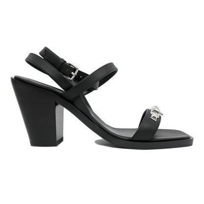 Hermes Sandals Eveless BK Svhardware 37 1 2 Leather Ankle Strap Women's