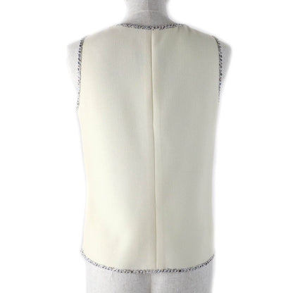 CHANEL 05C P24999 100% Wool Coco Mark Emblem Tweed Trim Sleeveless Cut And Sewn
