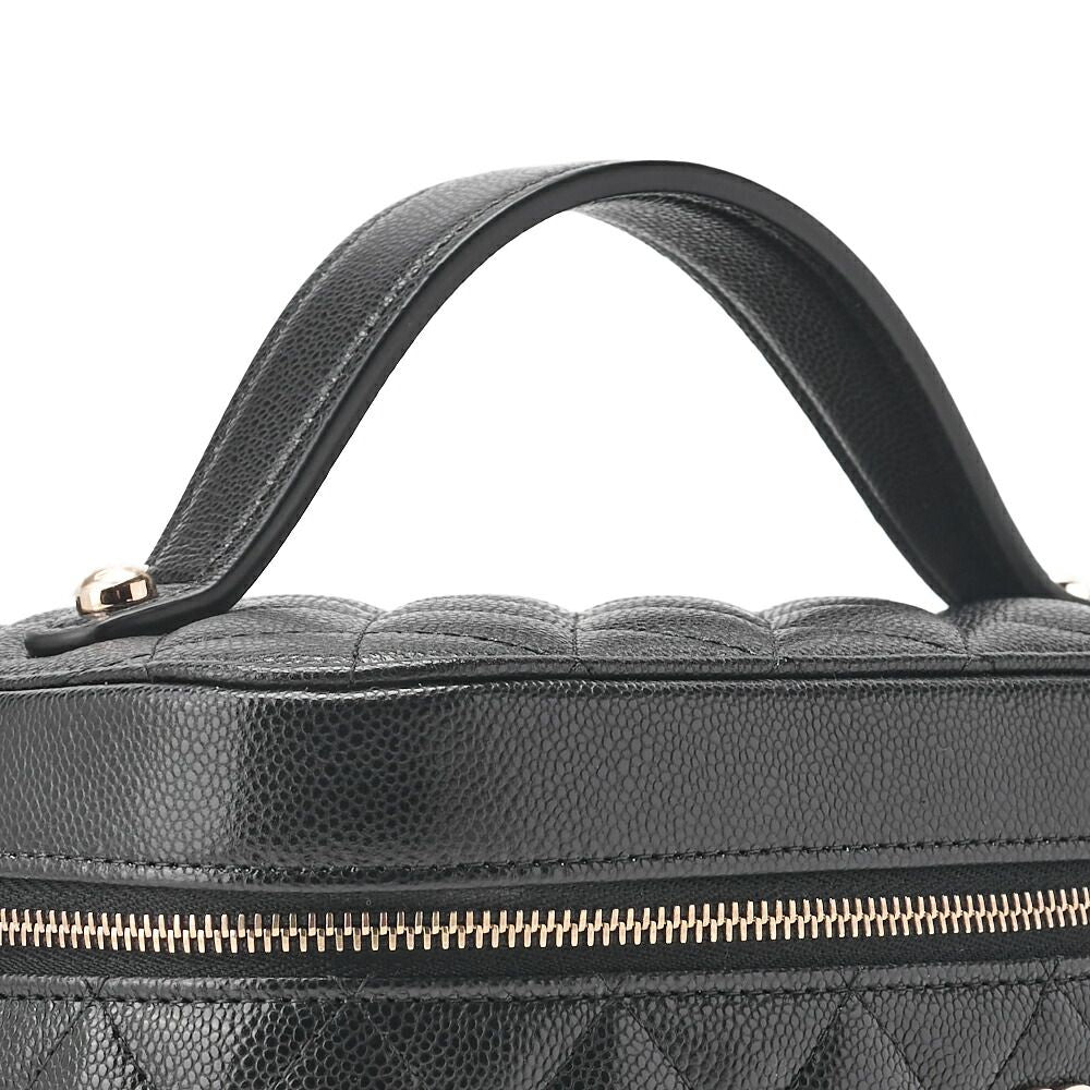 Chanel Matelasse Vanity Handbag Caviar Skin Black With Gold Hardware Ladies Bag