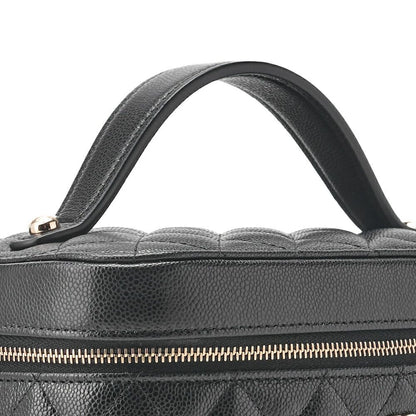 Chanel Matelasse Vanity Handbag Caviar Skin Black With Gold Hardware Ladies Bag