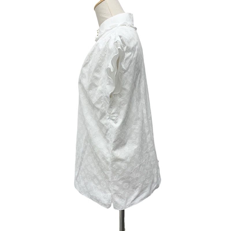 Louis Vuitton Top Cotton White Gold Shirt Blouse Monogram Short Sleeve