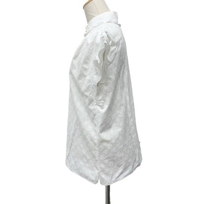 Louis Vuitton Top Cotton White Gold Shirt Blouse Monogram Short Sleeve