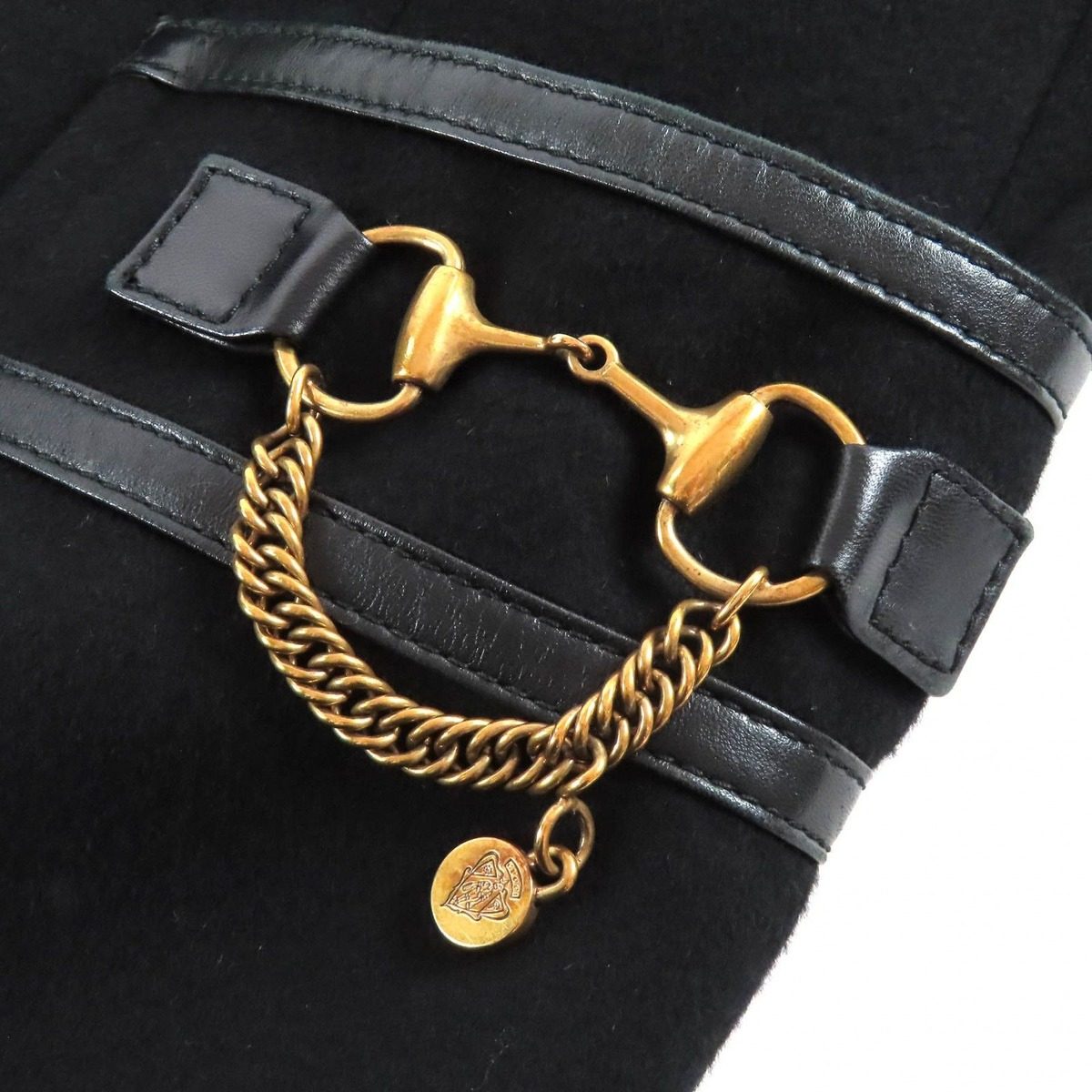 Gucci Wool Horsebit Leather Piping Single Chesterfield Coat Black Gold 42 — view 7