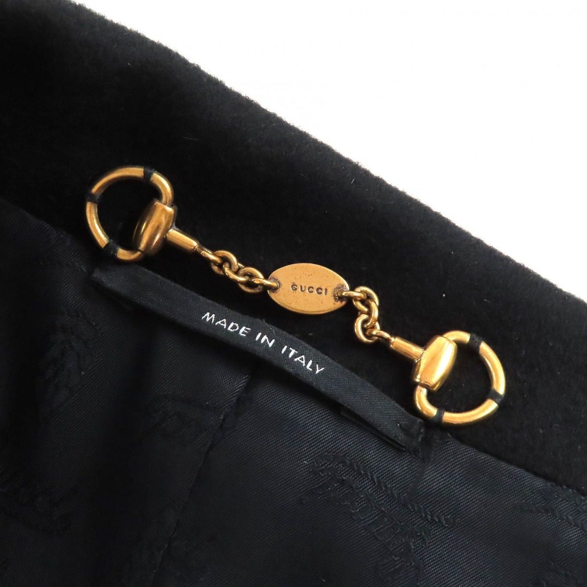 Gucci Wool Horsebit Leather Piping Single Chesterfield Coat Black Gold 42 — view 9