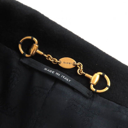 Gucci Wool Horsebit Leather Piping Single Chesterfield Coat Black Gold 42 — view 9
