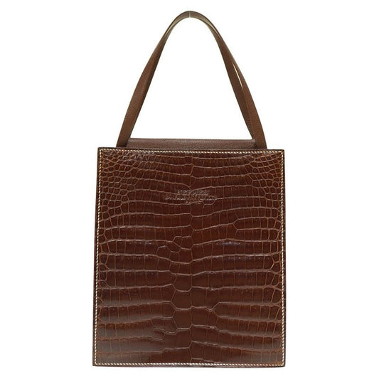 Hermes Lucy PM Tote Bag Niloticus Leather Brown 0125