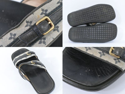 Authentic Louis Vuitton LV Monogram Comfort Sandals 36 Leather Canvas Black