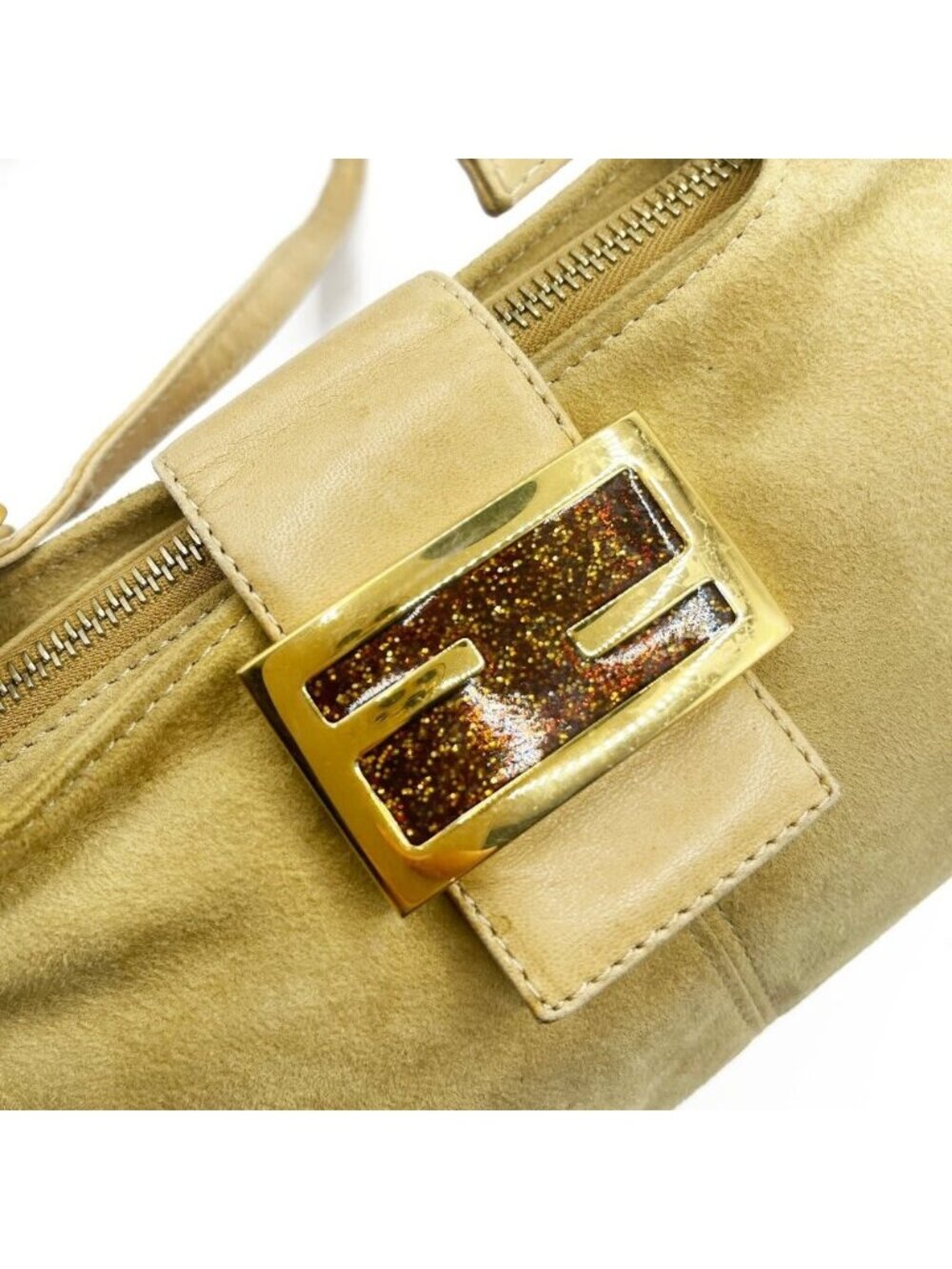 Fendi Mamma Zucca Baguette Pouch Tan Beige Flap Bag Purse Shoulder