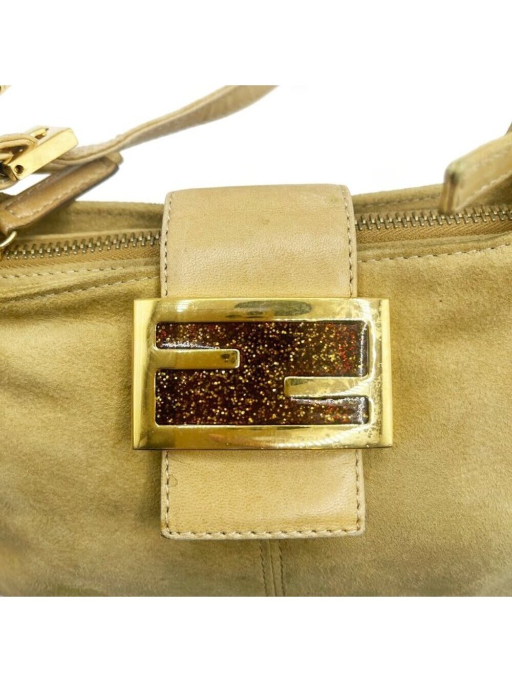 Fendi Mamma Zucca Baguette Pouch Tan Beige Flap Bag Purse Shoulder