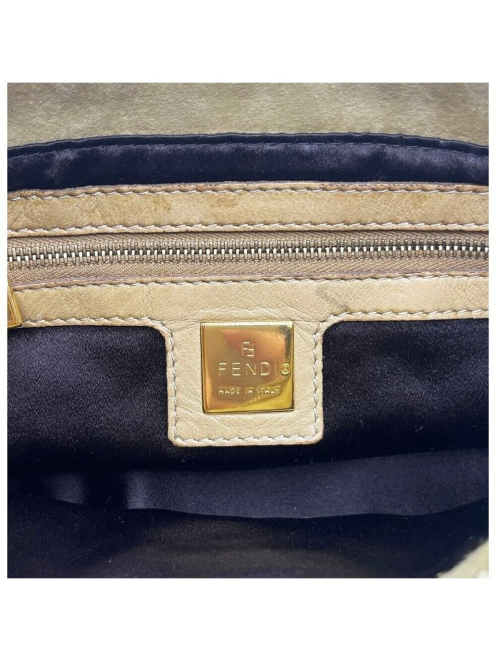 Fendi Mamma Zucca Baguette Pouch Tan Beige Flap Bag Purse Shoulder