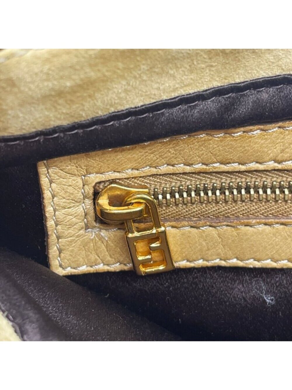 Fendi Mamma Zucca Baguette Pouch Tan Beige Flap Bag Purse Shoulder