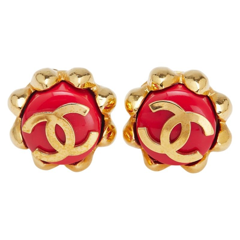 Chanel Vintage Coco Mark Gold Red Plated Ladies Chanel