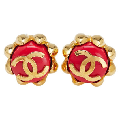 Chanel Vintage Coco Mark Gold Red Plated Ladies Chanel