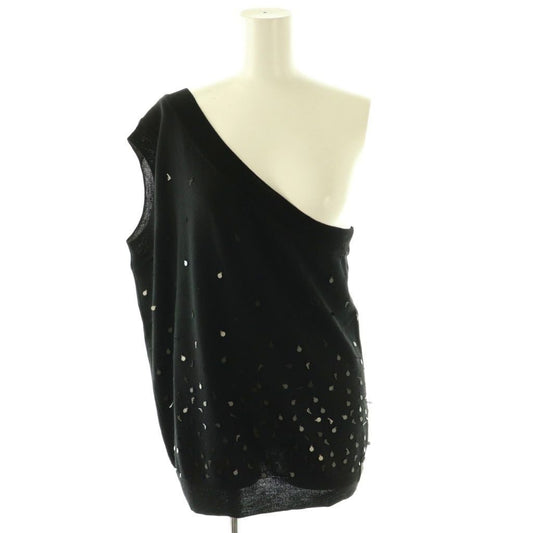 Fendi Tag Logo Sequin Shoulder Knit Sweater 46 Black SS