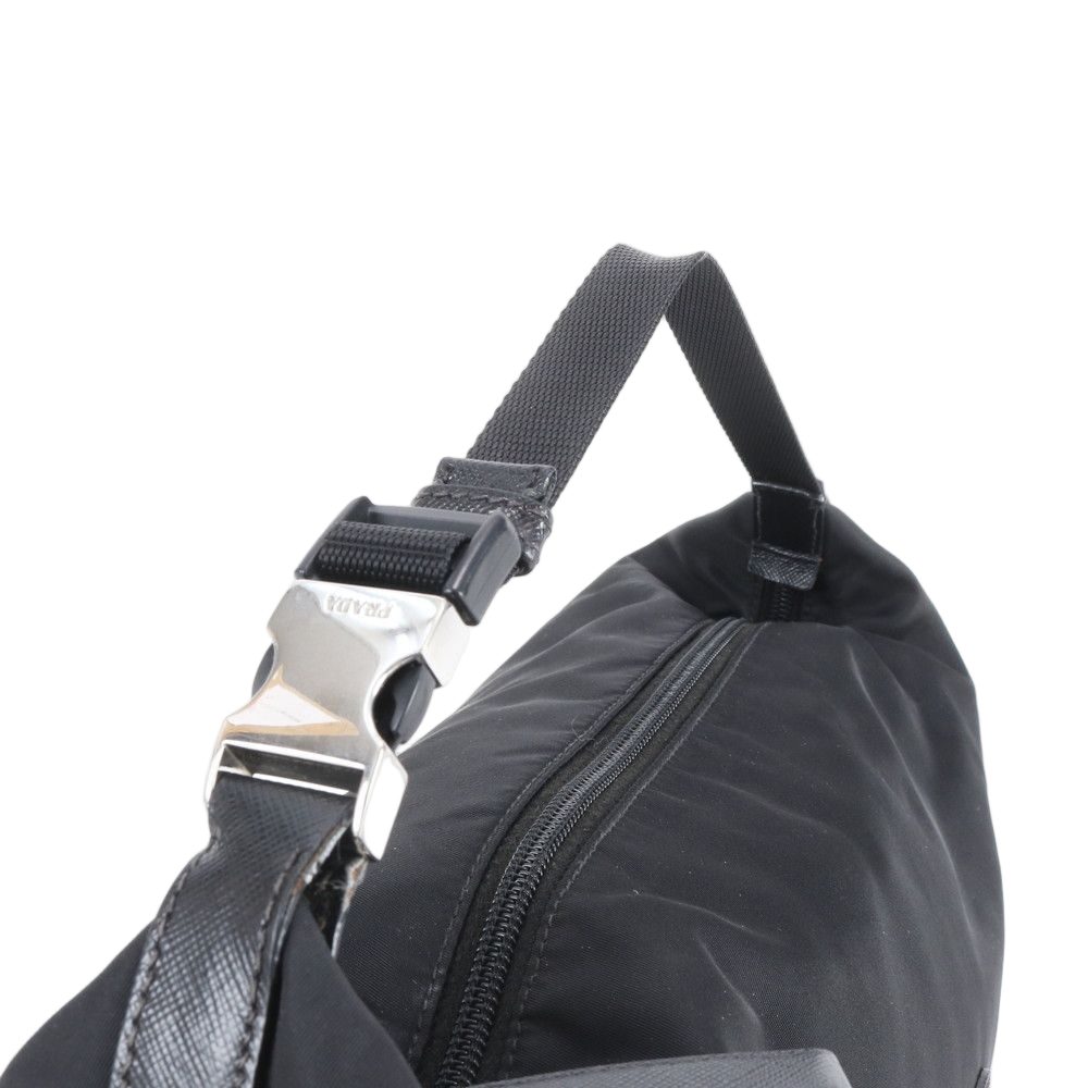 Prada Tessuto Nylon Triangle Logo Pouch Leather Handbag Tote — view 2