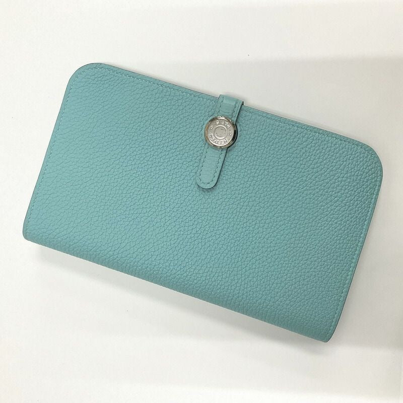 Hermes Dogon GM Bifold Wallet Togo Blue Atoll Silver T Carved