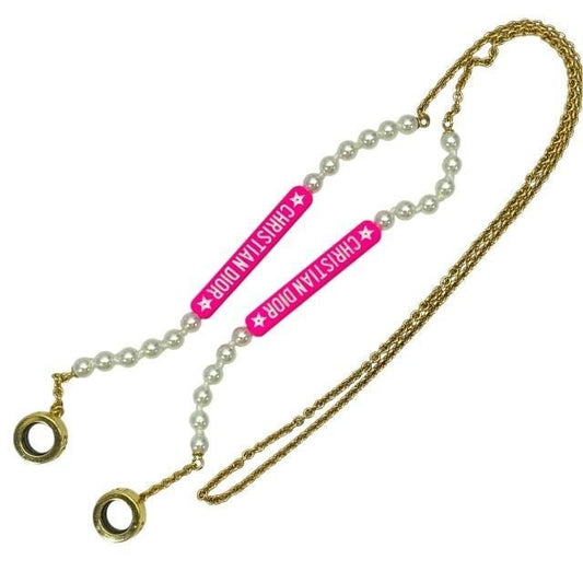 Christian Dior Airpods Holder Necklace Chain Logo Faux Pearl GP