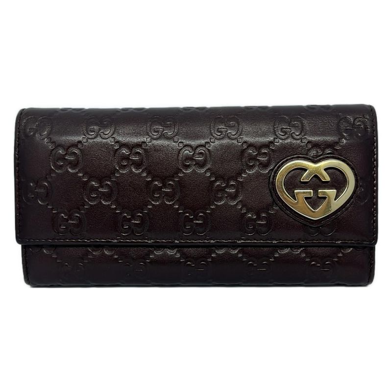Gucci Long Wallet Lovely 251861 Dark Brown And Gold Leather