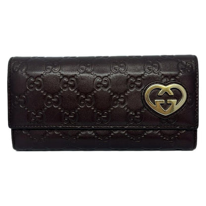 Gucci Long Wallet Lovely 251861 Dark Brown And Gold Leather