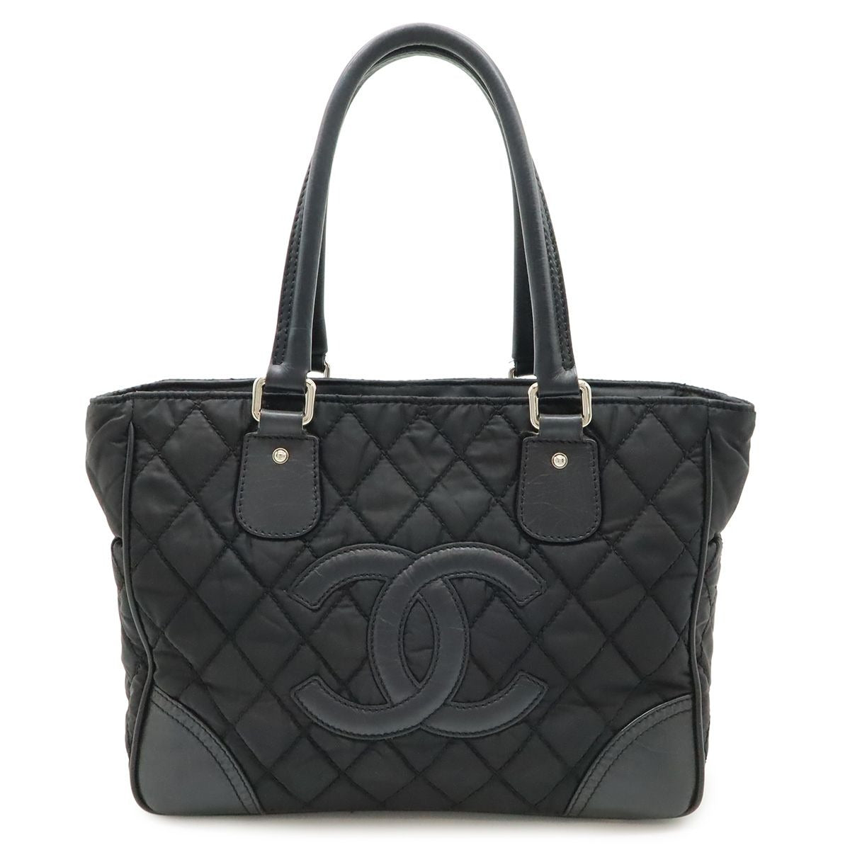 Chanel Paris New York Klein Quilted CC Logo Tote Shoulder Bag Nylon Canvas Black