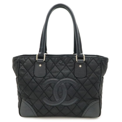 Chanel Paris New York Klein Quilted CC Logo Tote Shoulder Bag Nylon Canvas Black
