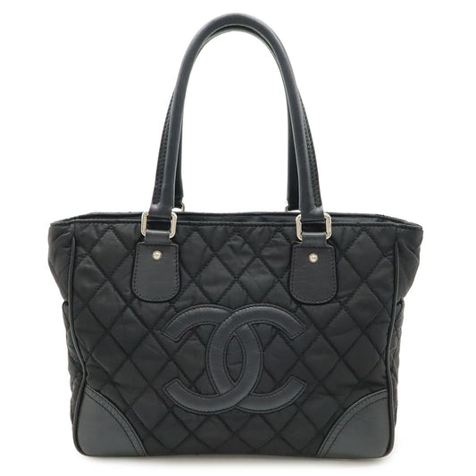 Chanel Paris New York Klein Quilted CC Logo Tote Shoulder Bag Nylon Canvas Black