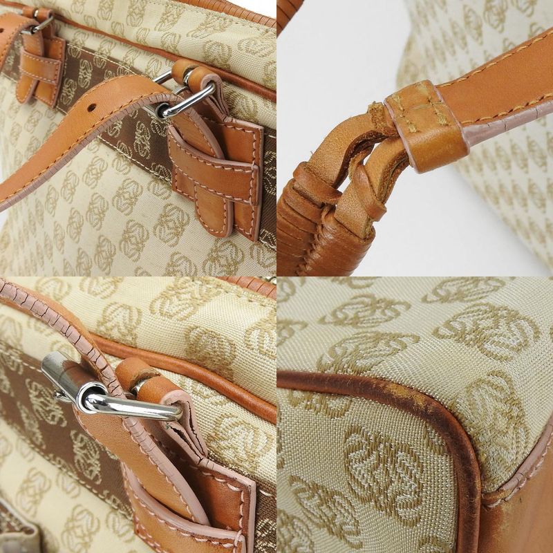 Loewe Tote Bag Anagram Canvas Leather Beige Brown Silver Hardware Business Bag
