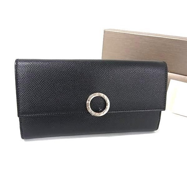 Bvlgari Leather Bifold Long Wallet Men Black Fh7541