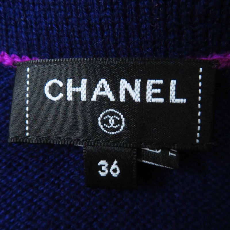 CHANEL 23AW P75656 100% Cashmere Bicolor Long Knit Cardigan With Rhinestone