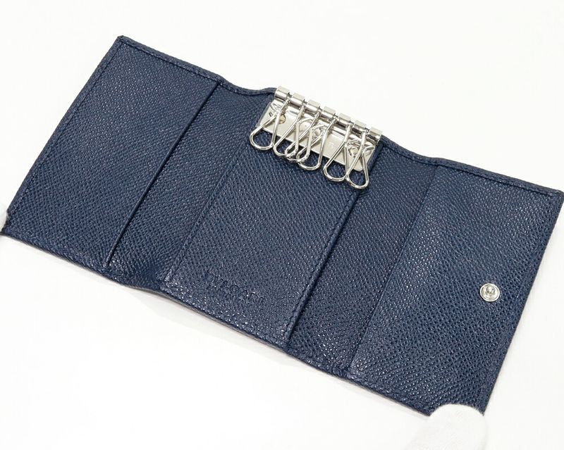 Bulgari 6-ribbon Key Case Bulgari Man Grain Leather Navy 39318